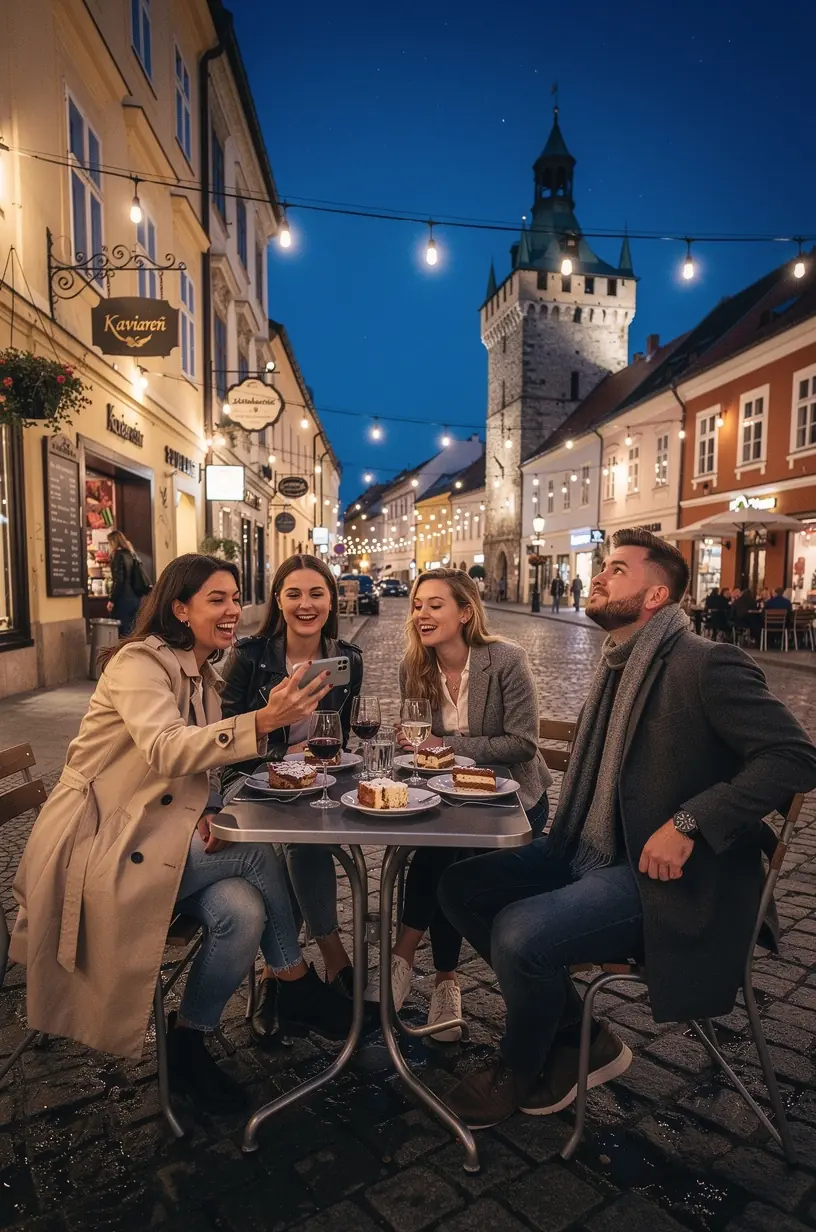 Skupina turistov prechádzajúcich historickým centrom Košíc počas organizovaného výletu s miestnym sprievodcom.